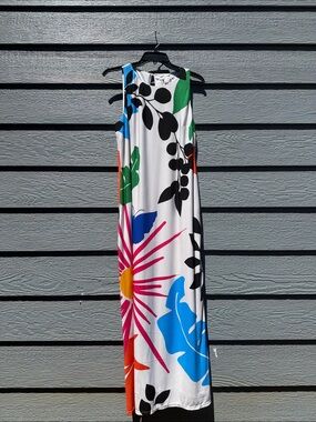 Cato White Maxi Dress with Bold Multicolor Floral Motif
